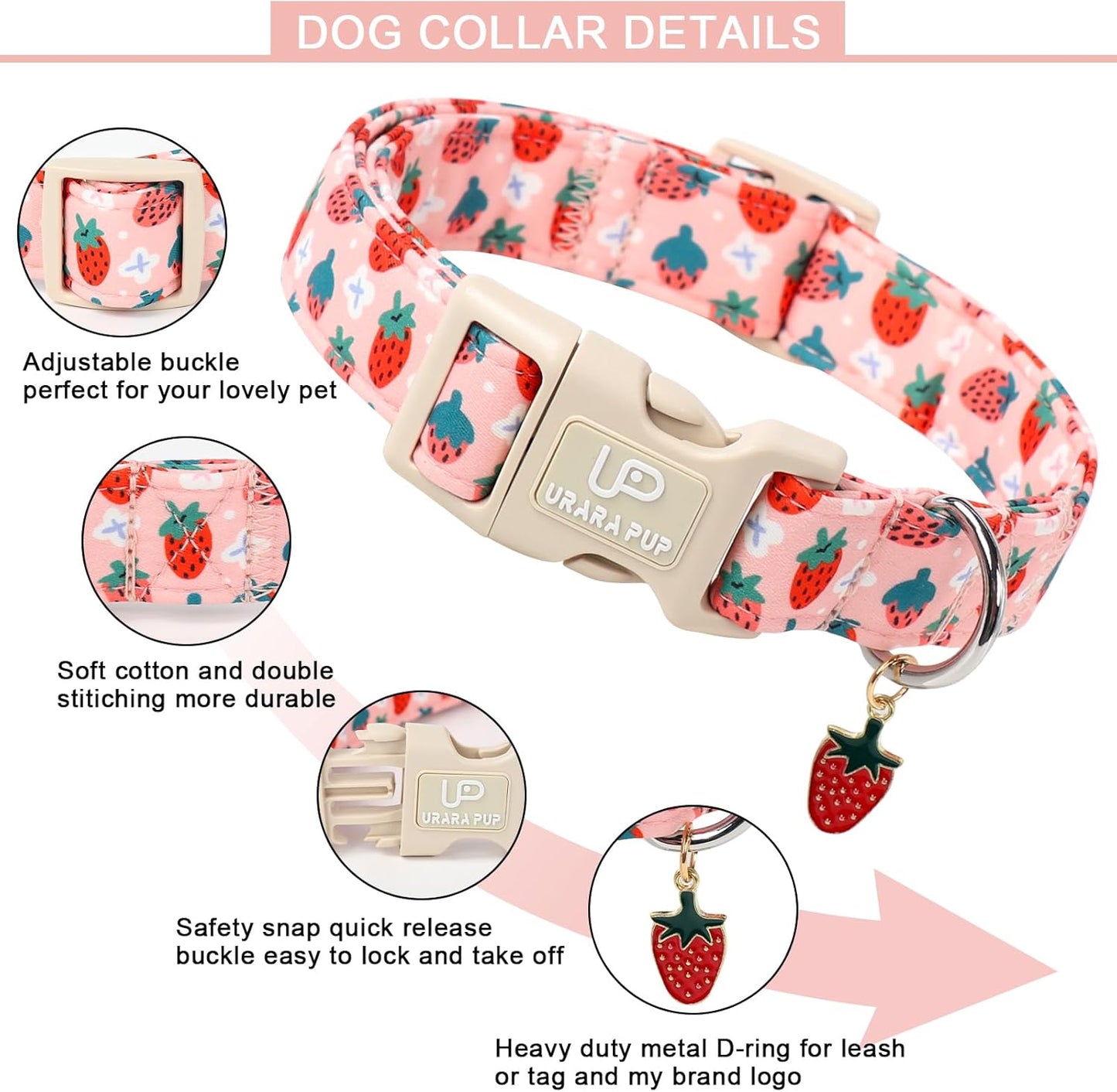 Dog Collar-Summer Puppy Collars-Adjustable Strawberry Pet Collar for Small,Medium,Large Dogs-Durable & Cute Design