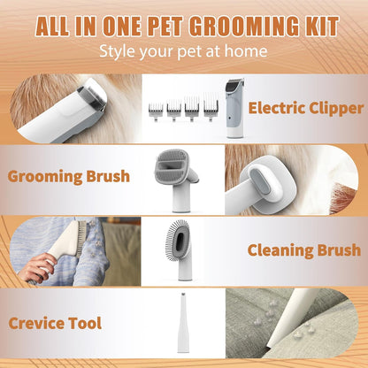 Dog Grooming Vacuum, Pet Grooming Kit with Dog Clippers, 2.5L Dust Cup 11000Pa Dogs Vacuum for Shedding Grooming, 5 Grooming Tools Home Cleaning in 1, Low Noise Pet Grooming Vacuum for Dogs, PG50