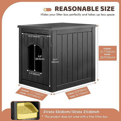 KAMABOKO Outdoor Cat House, Weatherproof Plastic Cat Shelter for Indoor & Outdoor, Durable All-Season Pet House for Feral, Stray & Domestic Cats (L-Black)