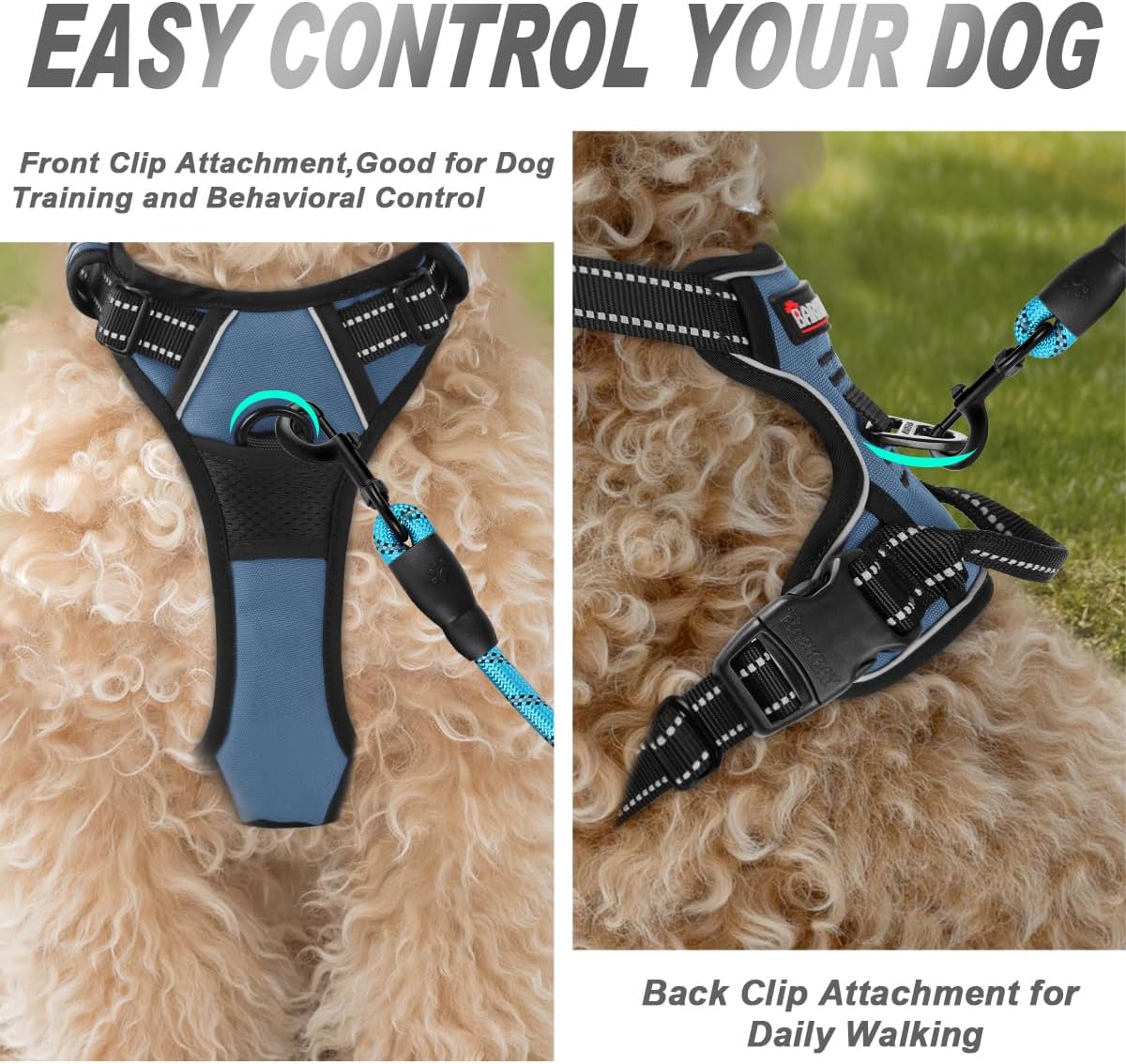 BARKBAY No Pull Dog Harness Front Clip Heavy Duty Reflective Easy Control Handle for Large Dog Walking(Navy,XS)