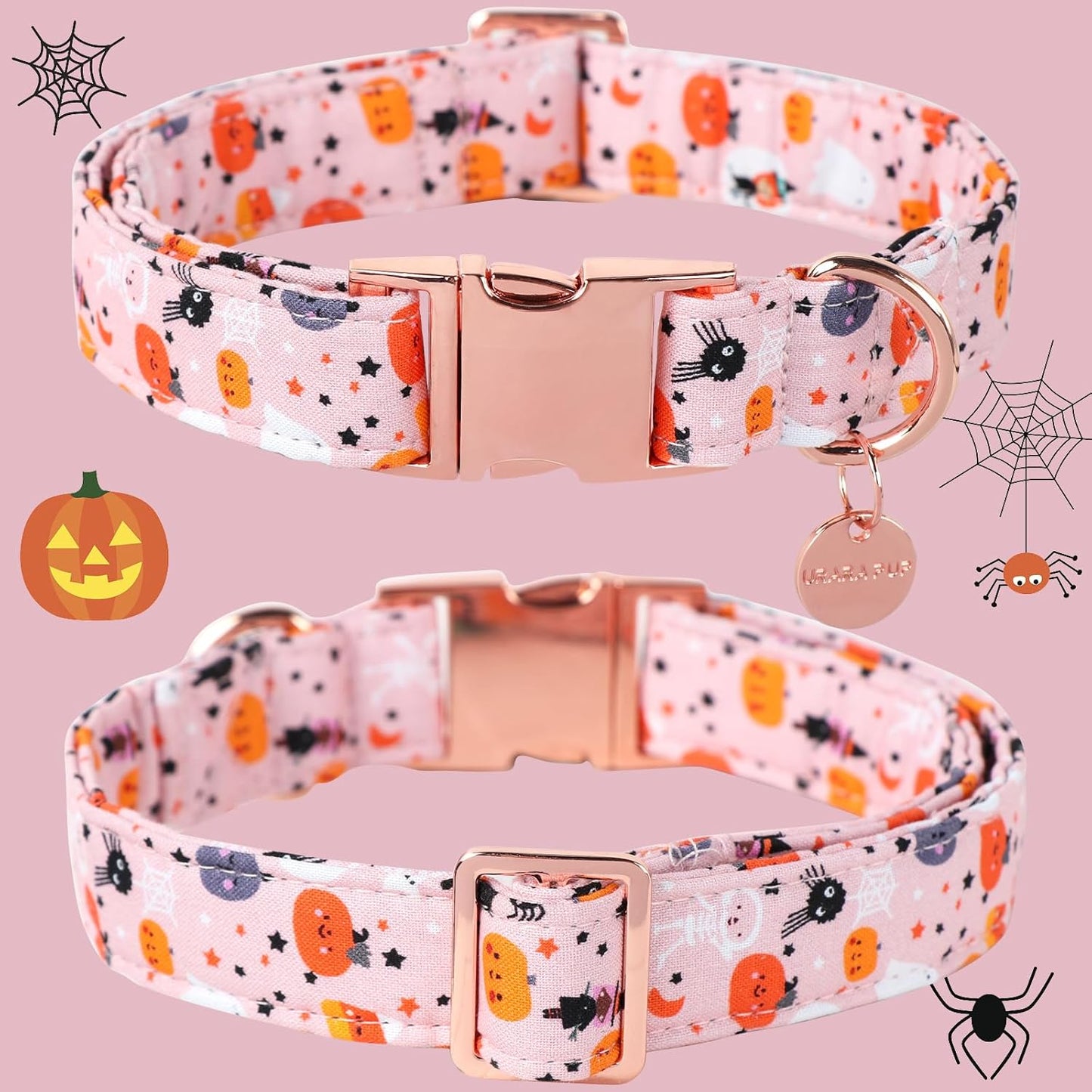Halloween Dog Collar with Metal Buckle Gift Pumpkin Dog Collar for Small Medium Large Girls or Boys Dogs Cute Durable Comfortable Pet Collars