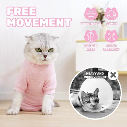 Breathable Cat Recovery Suit for Female/Male, Anti-Licking Kitten Onesie - Cat Surgery Pajamas with Sleeve After Spay, Prevent Shedding, Abdominal Wounds, Skin Diseases or E-Collar Alternative