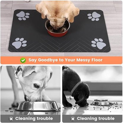 Pet Feeding Mat-Absorbent Pet Placemat for Food and Water Bowl, with Waterproof Rubber Backing, Quick Dry Water Dispenser Mat for Dog and Cat(Christmas, 12"x20")