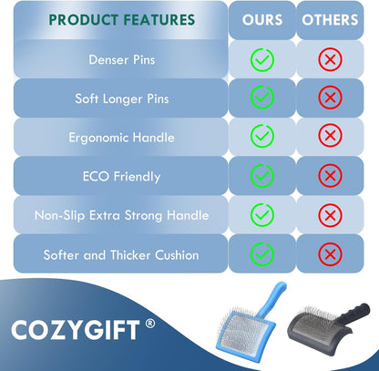 Dog Slicker Brush for Medium or Long Haired Dogs, Long Pin Slicker Brush for Removes Loose Hair, Tangles and Knots, Best Grooming Tools for Small Animals, Large, Free Pet Comb, Blue