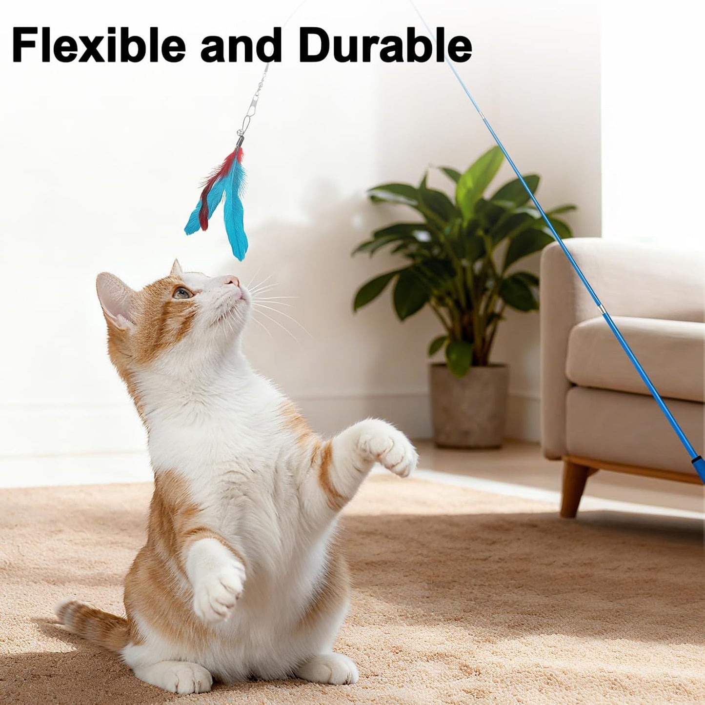 Walfront Cat Toys for Indoor Cats, 12PCS Kitten Toy Set with 2 Retractable Wands & Interactive Feather Teasers, Fun Chase and Exercise Toys to Keep Cats Active and Healthy