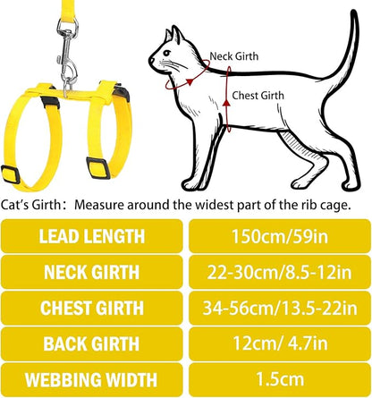 PUPTECK Adjustable Cat Harness and Leash Set Escape Proof Kitten Strap Collar for Walking Travel, Yellow, M