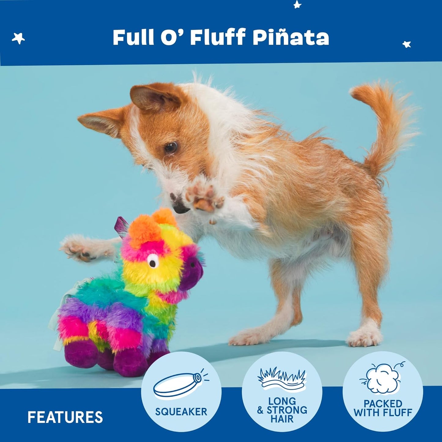 Barkbox Full O’ Fluff Piñata Plush Dog Toy – Squeaky and Crinkle Plush Dog Toy Packed with Fluff for Chewers and Playful Puppies – Small Dog