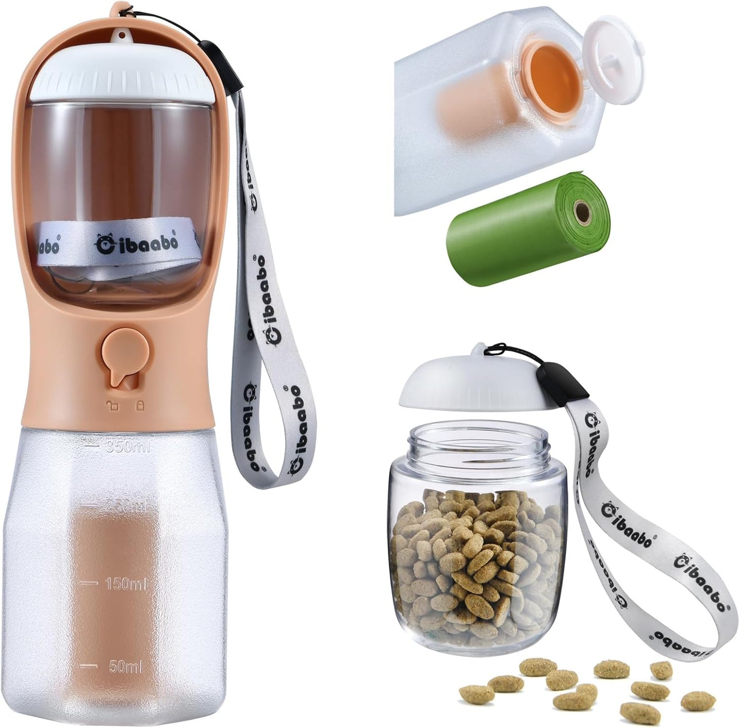 Dog Water Bottle with Food Container & Poop Bag Holder, Travel Water Bowl, Portable Pet Dispenser, Dog Gifts Stuff Accessories Items, Puppy Essentials for Yorkie Chihuahua Walking Hiking