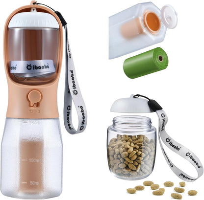 Dog Water Bottle with Food Container & Poop Bag Holder, Travel Water Bowl, Portable Pet Dispenser, Dog Gifts Stuff Accessories Items, Puppy Essentials for Yorkie Chihuahua Walking Hiking