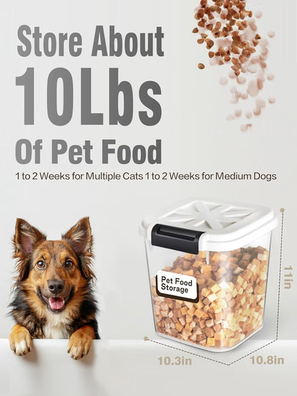 LivLab Mker Airtight Dog Food Storage Container 20 lbs, Pet Food Storage Bin with Lid 4 lbs & 6 lbs & 10 lbs, 3 Pack, Cat Treat Container, Stackable, 3 Measuring Cup, Save Space,White
