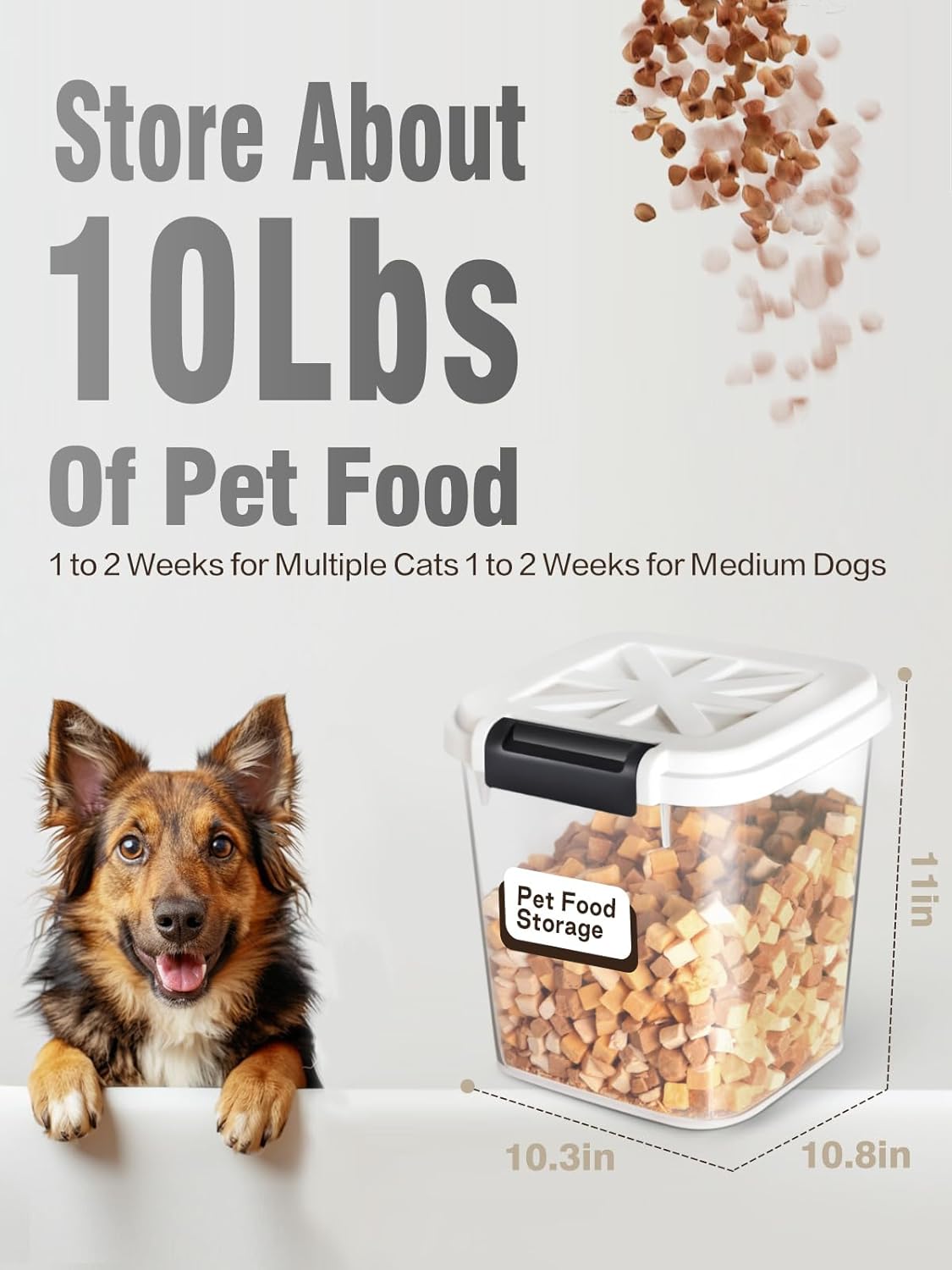 LivLab Mker 10 lbs Dog Food Storage Container Cat Treat Container with Measuring Cup,Large Dry Pet Food Storage Bin for Cereal, Birds, Rice and Grain