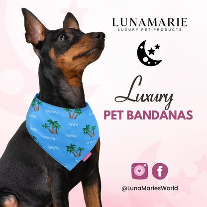 LunaMarie - Luxury Pet Birthday Bandanas -Premium & Silky Poly Fabric | 100% Handmade | Custom Shape Dual Layered (Playa Azul, Small)