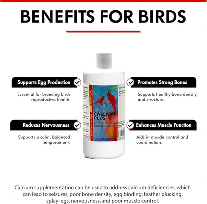 Morning Bird Calcium Plus Liquid for Birds – Bird Vitamins for Strong Eggshells, Healthy Bones, and Baby Bird to Support Growth, Breeding, and Wellness for All Birds 32 Fl Oz