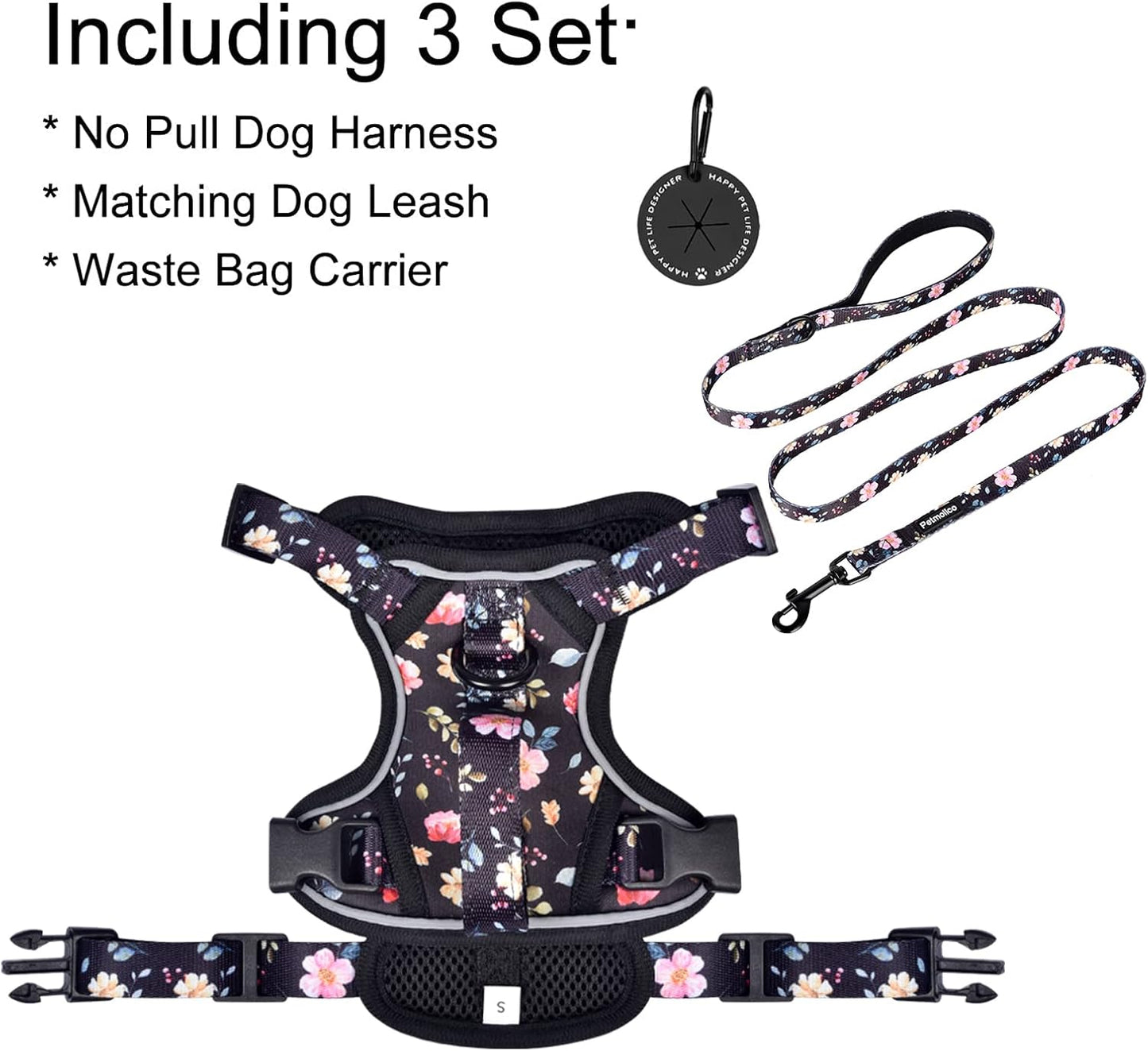 Petmolico Dog Harness for Small Dogs, Cute Harness Vest with Two Leash Clips and Soft Handle, Reflective Easy Walk Puppy Vest - Black Peach, Small