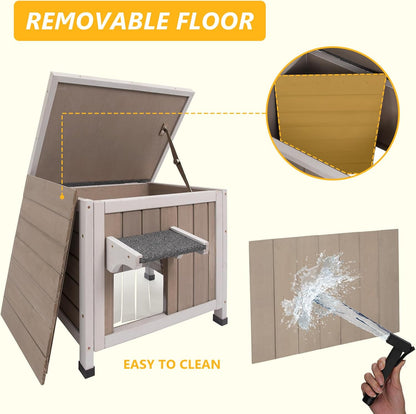 Insulated 22.44" L Cat House,All-Round Foam Feral Cat Shelter for Winter Cats,Outdoor Weatherproof Cat Enclosure with Asphalt Roof & 2 Escape Doors for Winter Small Cats,Grey