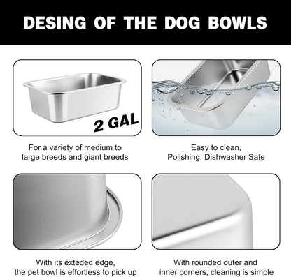 2 Gallon Elevated Large Dog Water Bowl, 4 Adjustable Height 10.5-15.8'' Raised Stainless Steel Bowl Stand with Anti-Slip Mat for Large Breed, Metal Dog Feeding Station for Relief Joint Pressure