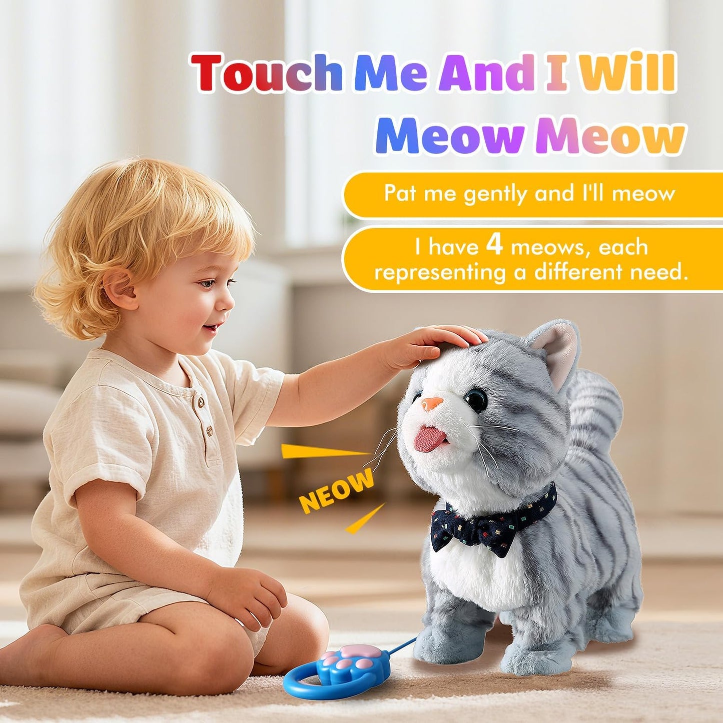 Gray Leash Walking Cat Set Interactive Talking Cat Singing Dancing Kitten Mimicking Repeat What You Say Kitty Touch and Voice Control Nodding Wagging Tail Plush Electric Kitty for Kid Gril