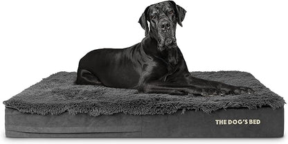 The Dog’s Bed Orthopedic Memory Foam Dog Bed, XXL Grey Fur, Pain Relief for Arthritis, Hip & Elbow Dysplasia, Post Surgery, Lameness, Supportive, Calming, Waterproof Washable Cover