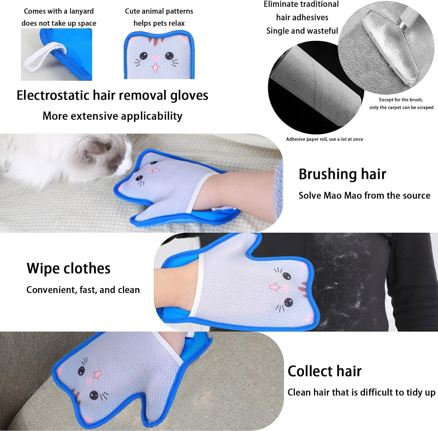 Pet Hair Removal Tool, Pet Hair Remover Glove, Dog Hair Remover, for Cats and Dogs,Cute,Washable Reusable,Cute Pet Hair Removal Tool for Furniture, Clothes, Couches, Bed, Carpet