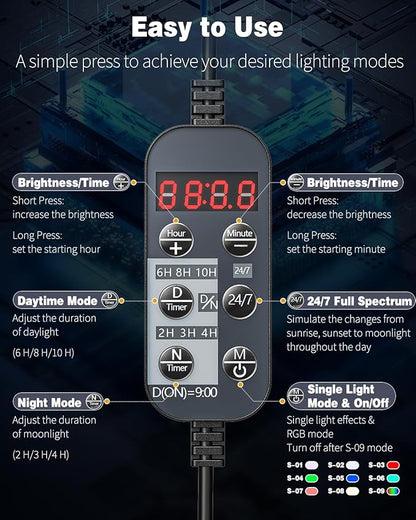 Pawfly 8 W Aquarium LED Light 8.2 Inch 24/7 Fish Tank Light with Full Spectrum Brilliant White Blue Red Green Lights Multi-Colored LEDs with D/N Mode Single Color Effects Timer & Adjustable Brightness