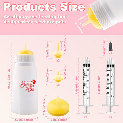 Kitten Bottle Feeding kit with Feeding Nipple and Syringe, Soft Silicone Nursing Pet Feeding Bottle, Ventilation Valve Resistant Tearing for Small Puppies, Kittens, Rabbit (S Nipple-Yellow)