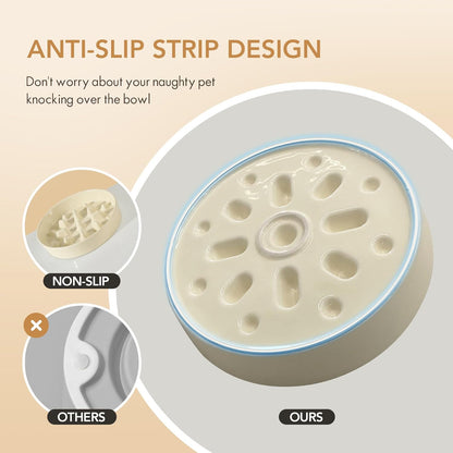 Ceramic 1.6 Cup Dog Raised Slow Feeder Set, Elevated Bowl with Wooden Stand for Medium and Large Dog, 8.2inch Slow Feeder Dish for Fast Easters, Anti-Gulping(Beige, Single Bowl+ Stand)