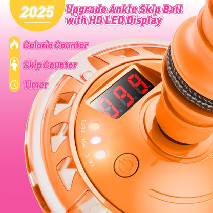 Flooyes Skip Ball for Kids, Ankle Skip Ball Toy with Counter, Timer and Cal Calculator, Girl Birthday Gifts for Age 6 7 8 9 10+, Rechargeable Colorful Flash Wheel Skip Ball for Girls Women