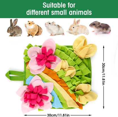 Rabbit Foraging Mat, 11.8" X 11.8" Interactive Feeding Game, Machine Washable Felt Fabric Pet Foraging Mat for Rabbits, Guinea Pigs, Hamsters, and Small Animals Anti Slip Feeding Mat Treat Dispenser