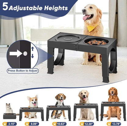 XIAZ Slow Feeder Dog Bowl Elevated Food and Water Bowl Stand for Large Medium Sized Dog, 4 Heights Adjustable, Non-Slip, Durable, Prevents Bloating & Improves Digestion for Dogs