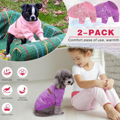 2 Pieces Pet Dog Classic Knitwear Sweater, Fleece Coat for Small,Medium Dogs,Warm Pet Dog Cat Clothes,Soft Puppy Customes for Chihuahua Yorkshire Tzu (Pink Purple,XL)