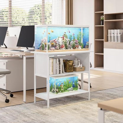 APPLOYN 40-50 Gallon Fish Tank Stand, Aquarium Stand with 3-Tier Storage Shelf, Heavy Duty Metal Frame for Turtle Reptile Terrarium Tank Stand, for Living Room, Office, 36.6" L x 18.9" W x 31.5" H, White