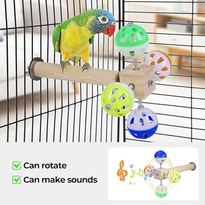 Bird Stand Perch Toy with Rotating Balls, Bird Toys for Parakeets, Ideal for Parakeets, Cockatiels & Lovebirds (NOT for Too Small BIRDCAGES - Avoid Unwanted Returns)(1PCS)