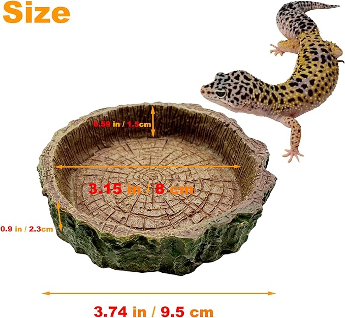 2 Pack Reptile Food Bowls, Reptile Feeding Terrarium Bowls for Bearded Dragon Lizard Frog Gecko Tortoise Hermit Crab Snail (Brown A)