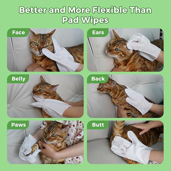 Vannon Extra Thick Pet Bathing Wipes for Dogs & Cats, Cleaning & Odor-Controlling Grooming Gloves, Nourish Fur Glove Wipes for Daily Care and Traveling, Rinse Free, Coconut Scent, 3 Pack, 18 PCS