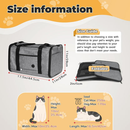 YUDODO 2 Packs 25 lbs Lightproof Soft Sided Pet Carrier for Large Cat & Small Dog Airline Approved Travel Puppy Carriers with Side Pockets & Reflective Mesh, Foldable Portable for Car Grey Green+Grey