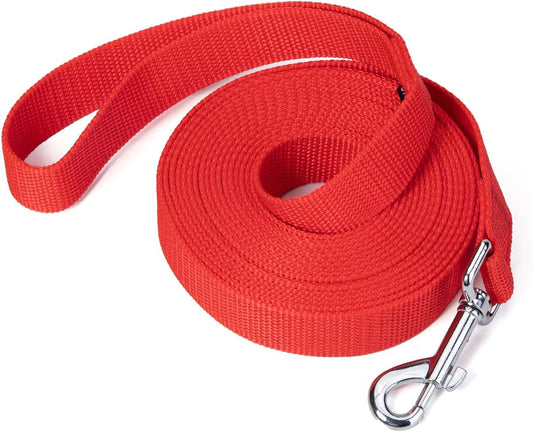 Strong Durable Nylon Dog Training Leash, 1 Inch Wide Traction Rope, 6 ft 10ft 15ft Long, for Small and Medium Dog (Red, 15 Feet)