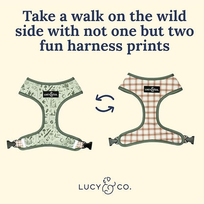 Lucy & Co. Cute Reversible Dog Harness Walking Halter - Best Designer Pet Harnesses for XS - XL Dogs - Padded Adjustable Vest for Easy Walking-Large-Green Outdoor Plaid