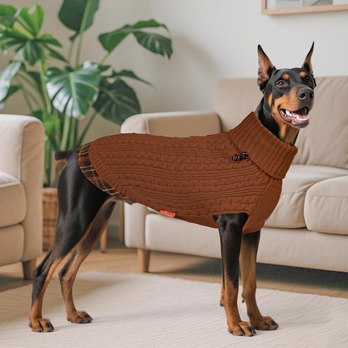 KYEESE Dog Sweater Comfy Pet Coat for Fall Winter Cold Weather Stretchy Knitwear Cat Clothes Warm Turtleneck Medium Dogs Sweater with Gingham Patchwork Soft Pullover Dog Sweaters for Medium Dogs Boy