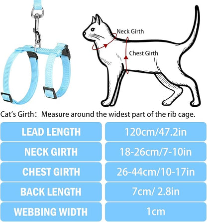 PUPTECK Adjustable Cat Harness and Leash Set Escape Proof Kitten Strap Collar for Walking Travel, SkyBlue