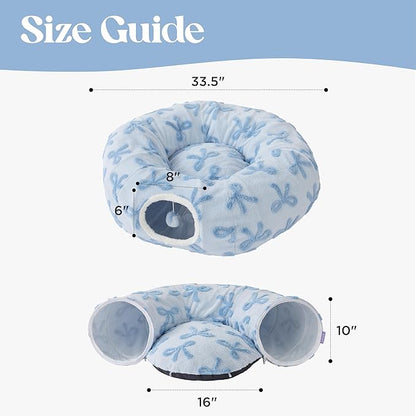 Lesure Cat Tunnel Bed for Indoor Cats - Cute Cat Donut Tunnel Toys with Washable Circle Cushion, Round Pet Peekaboo Cave Toy for Kitten/Puppy/Rabbit, Standard Ice Blue