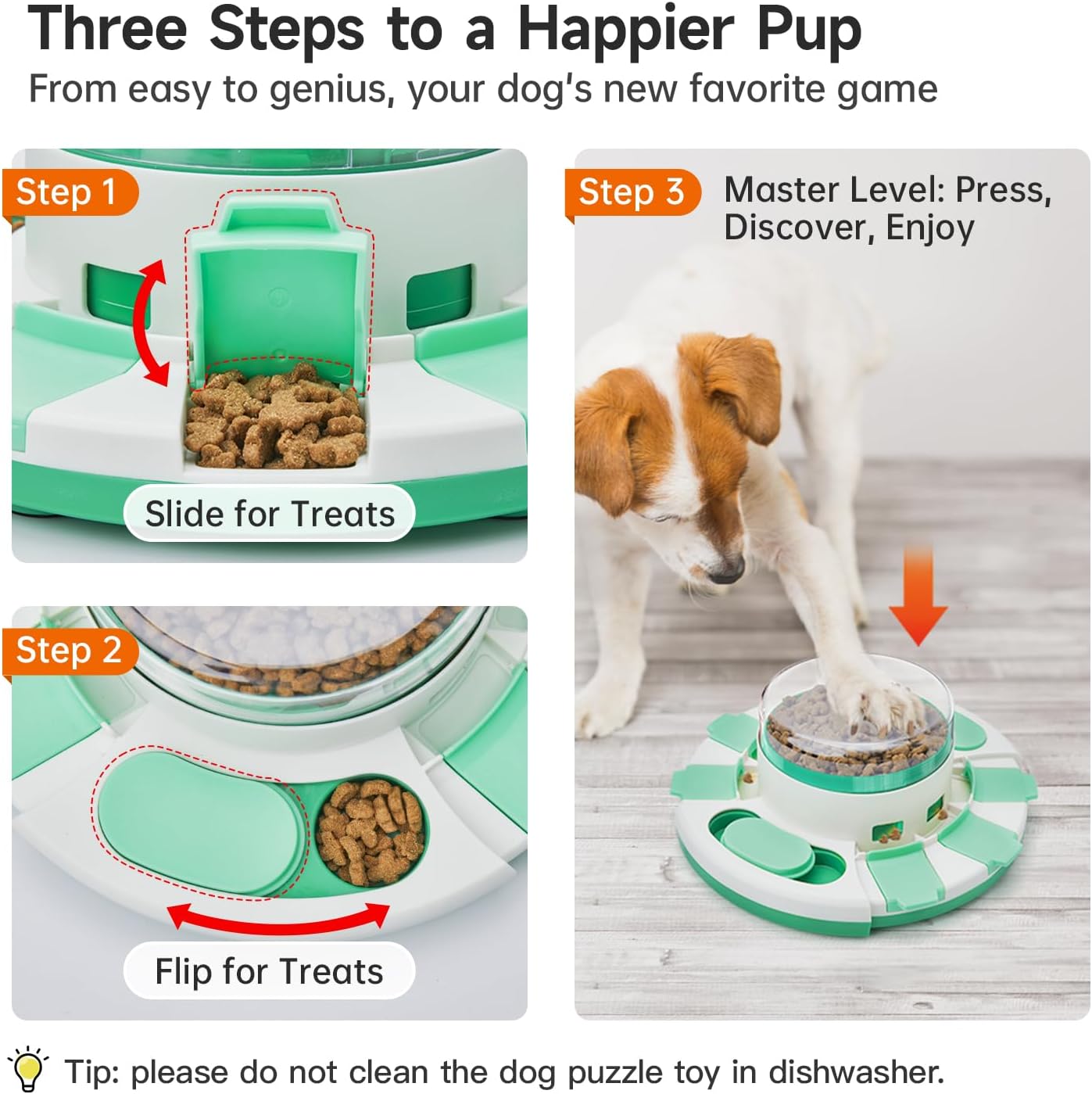 Potaroma Dog Puzzle Toy 2 Levels, Slow Feeder, Pup Food Treat Feeding Dispenser for IQ Training and Entertainment for All Breeds (Green White)