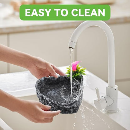 Reptile Water Dish Food Bowl,Corner Rock Terrarium Feeding Bowl Hermit Crab Water,Reptile Feeder Food and Water Dish,Tortoise, Lizard, Gecko, Chameleon, Bearded Dragon