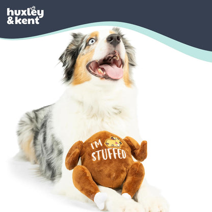 Huxley & Kent Funny Dog Toy w/Squeaker – Thanksgiving Fall Power Plush Squeaky Dog Toys for Small, Medium & Large Dogs – Soft Stuffed Animal for Indoor Play & Fetch - I'm Stuffed Turkey, Large