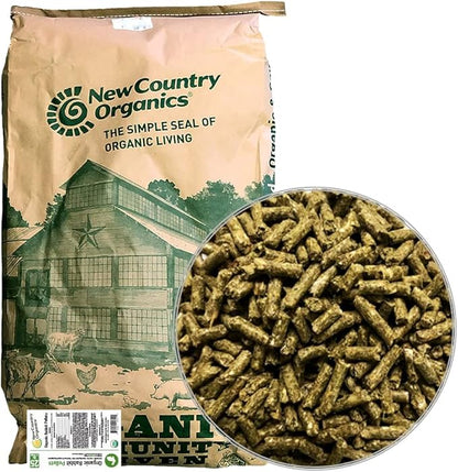 New Country Organics Rabbit Food Pellets - Essential Bunny Supplies - Corn-Free and Soy-Free - 15% Protein Rabbit Feed - Certified Organic and Non-GMO - 25 lbs