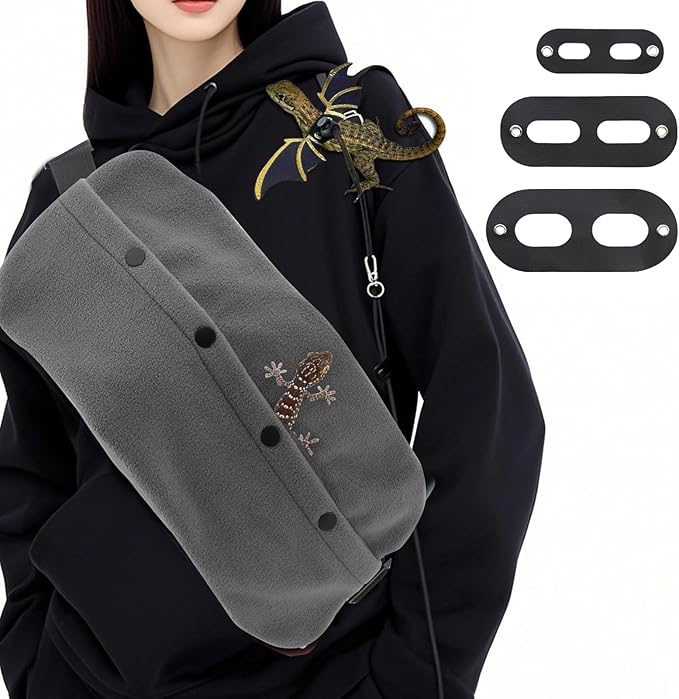 Bearded Dragon Leash and Harness Set, Lizard Bearded Dragon Leash and Carrier, Adjustable Harness with Leather Wings and Sling Bag,Reptile Small Pet Backpack for Outdoor Travel Walking (Gray)