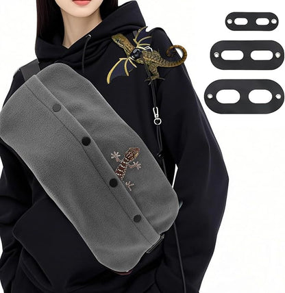 Bearded Dragon Leash and Harness Set, Lizard Bearded Dragon Leash and Carrier, Adjustable Harness with Leather Wings and Sling Bag,Reptile Small Pet Backpack for Outdoor Travel Walking (Gray)