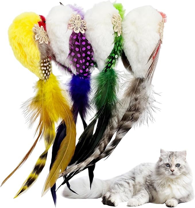 Cat Feather Toy Bird Refills, 12 Pieces Cat Wand Attachments Feather Bird Toy for Indoor Cats
