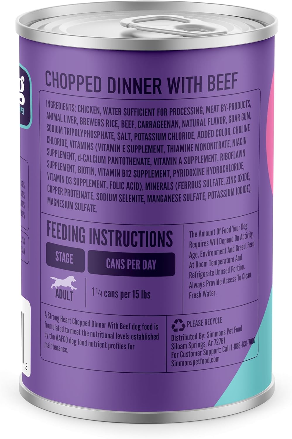 A Strong Heart Wet Dog Food, Chopped Dinner with Beef - 13.2 oz Cans (Pack of 12), Made in The USA with Real Beef