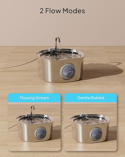 PEKTACO Cat Water Fountain, Pet Water Fountain for Cats/Dogs Indoor, Stainless Steel Cat Drinking Fountains with Water Level Window and 6 Filters + 6 Sponges(3.2L/108oz)