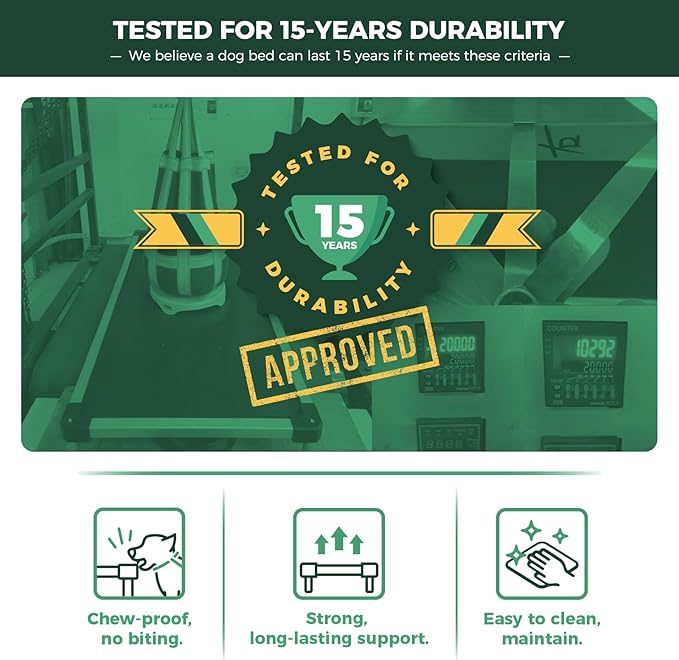 FXW TitanNest Chew-Proof Elevated Dog Bed, Raised Cot for Indoor/Outdoor/Camping Use, Durable & Washable Padded Pet Bed for Medium Dogs, 42.0" L x 27.0" W x 5.0" H, Gray